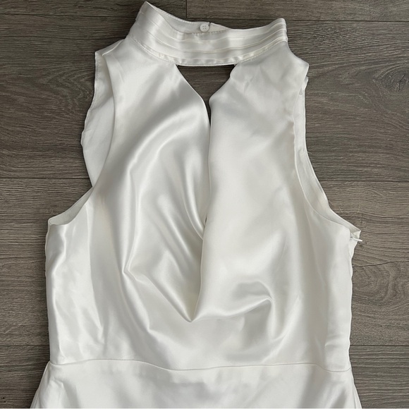 Lulus Gorgeous Vow Satin Mermaid Wedding Dress Medium White Cowl Mock Neck Retro - Picture 6 of 11